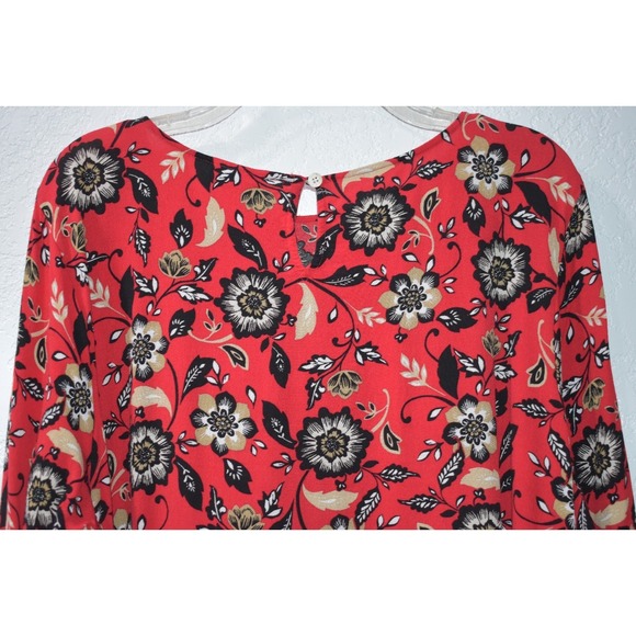 J.Jill Plus size 2X Top Red floral 3/4 Sleeve Keyhole back Lightweight Viscose - Picture 8 of 16